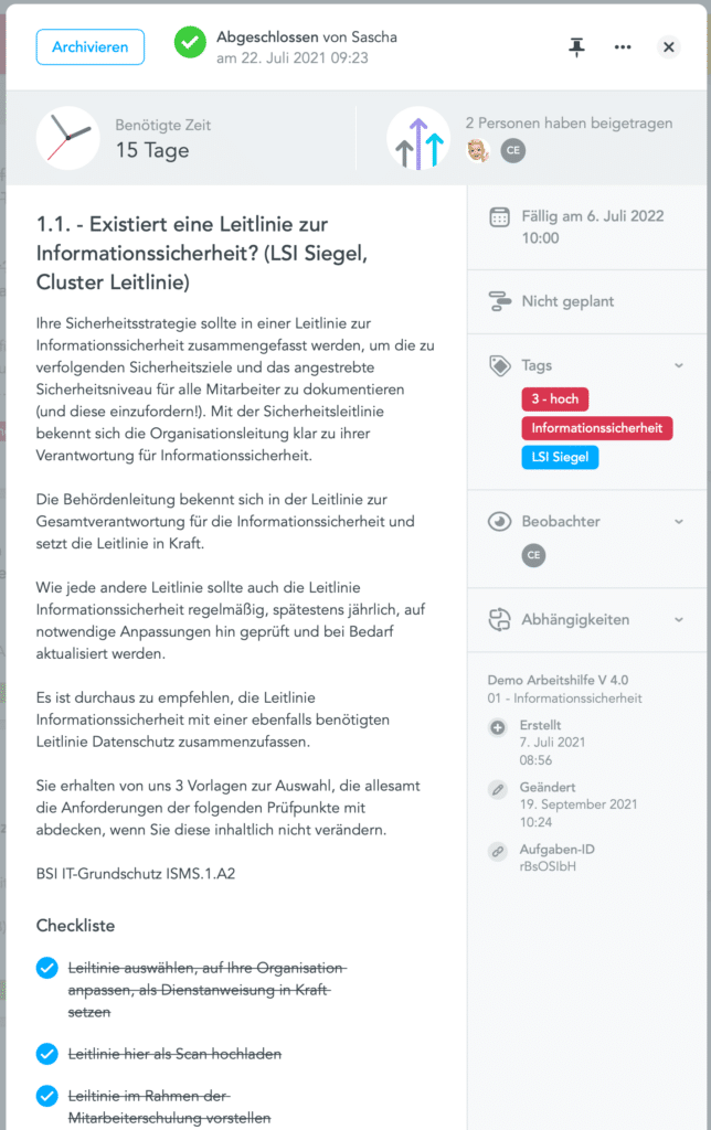 Software-Unterstützung für die Arbeitshilfe