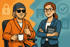 dude mit erhobenem daumen cipher mit klemmbrett dsgvo quick check